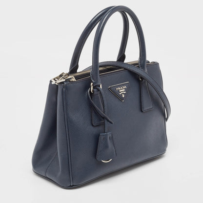 PRADA Navy Blue Saffiano Lux Leather Small Galleria Double Zip Tote