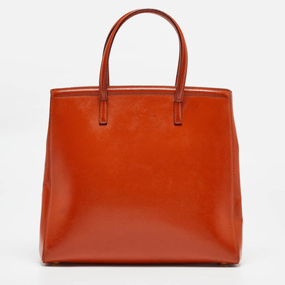 PRADA Orange Saffiano Vernice Leather Parabole Tote