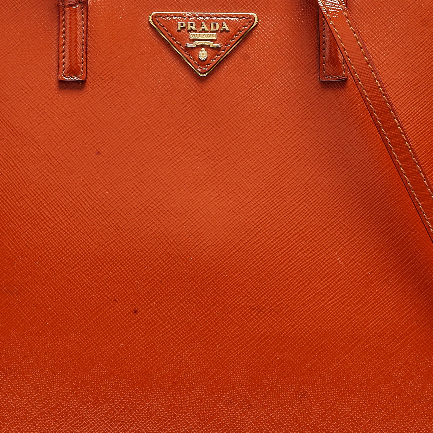 PRADA Orange Saffiano Vernice Leather Parabole Tote