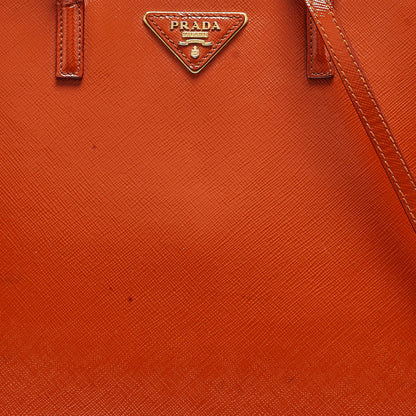 PRADA Orange Saffiano Vernice Leather Parabole Tote