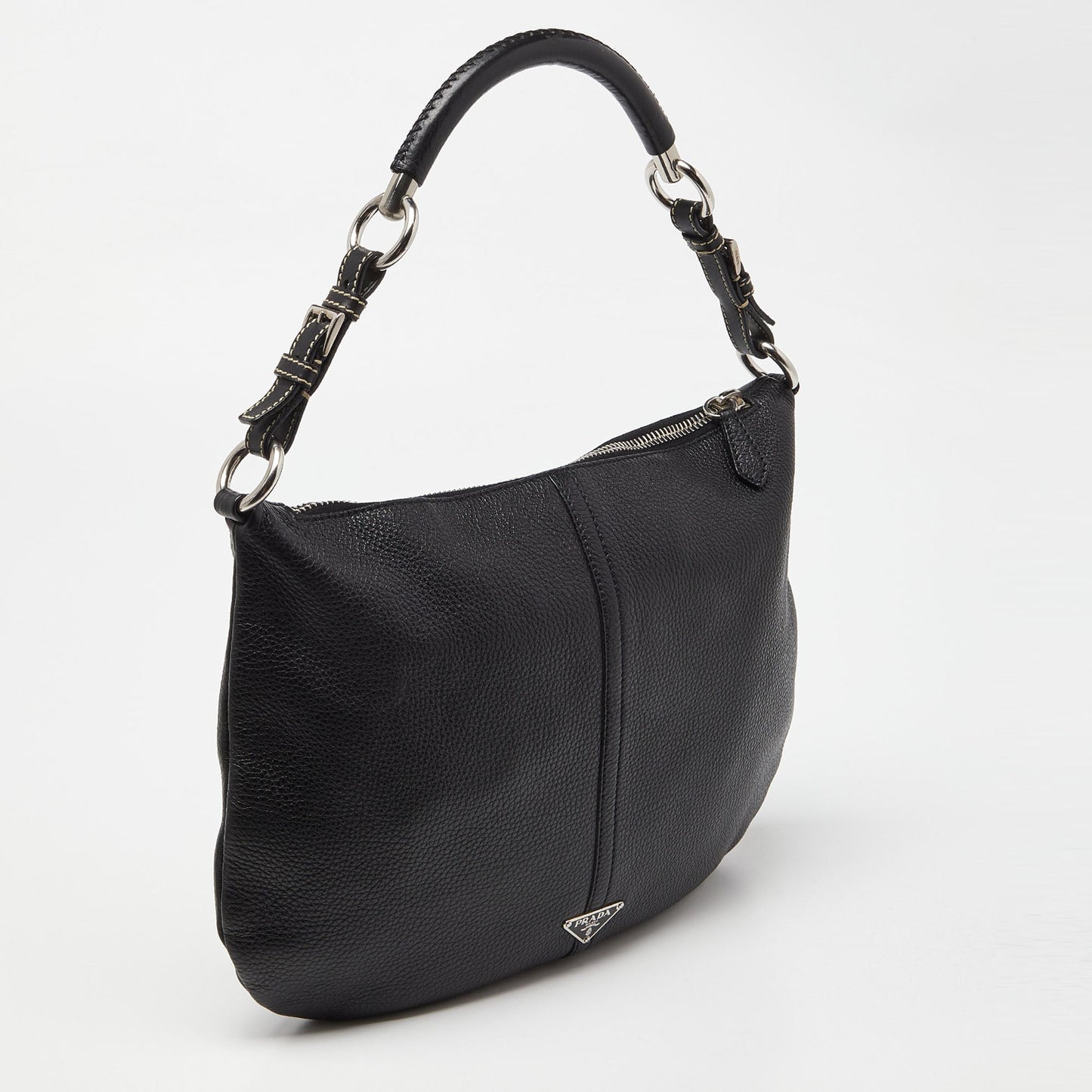 PRADA Black Leather Logo Hobo