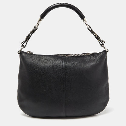 PRADA Black Leather Logo Hobo