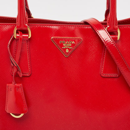 PRADA Red Saffiano Vernice Leather Galleria Tote