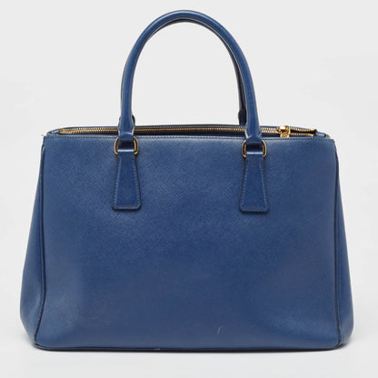 PRADA Blue Saffiano Lux Leather Medium Double Zip Tote