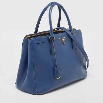 PRADA Blue Saffiano Lux Leather Medium Double Zip Tote