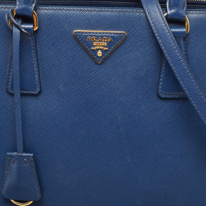 PRADA Blue Saffiano Lux Leather Medium Double Zip Tote