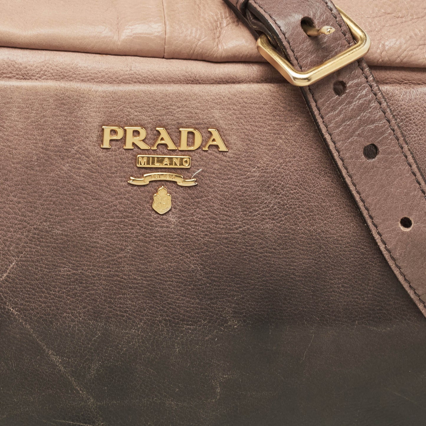 PRADA Ombre Brown Glace Leather Multi Zip Crossbody Bag