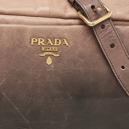 PRADA Ombre Brown Glace Leather Multi Zip Crossbody Bag