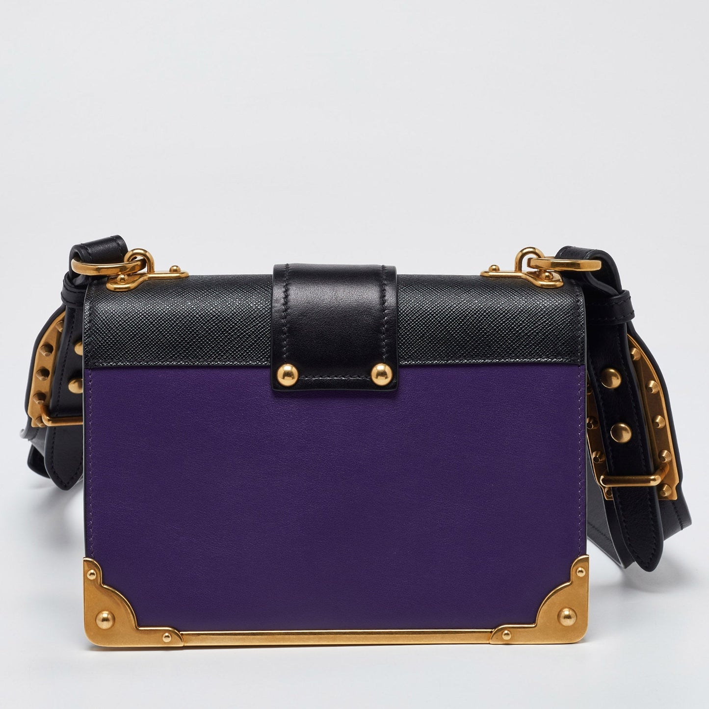 PRADA Violet/Black Saffiano Leather Cahier Flap Shoulder Bag