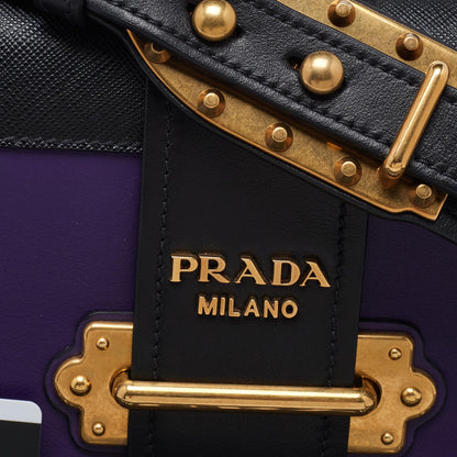 PRADA Violet/Black Saffiano Leather Cahier Flap Shoulder Bag