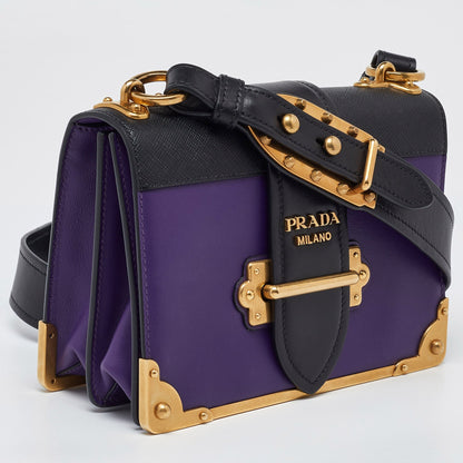 PRADA Violet/Black Saffiano Leather Cahier Flap Shoulder Bag