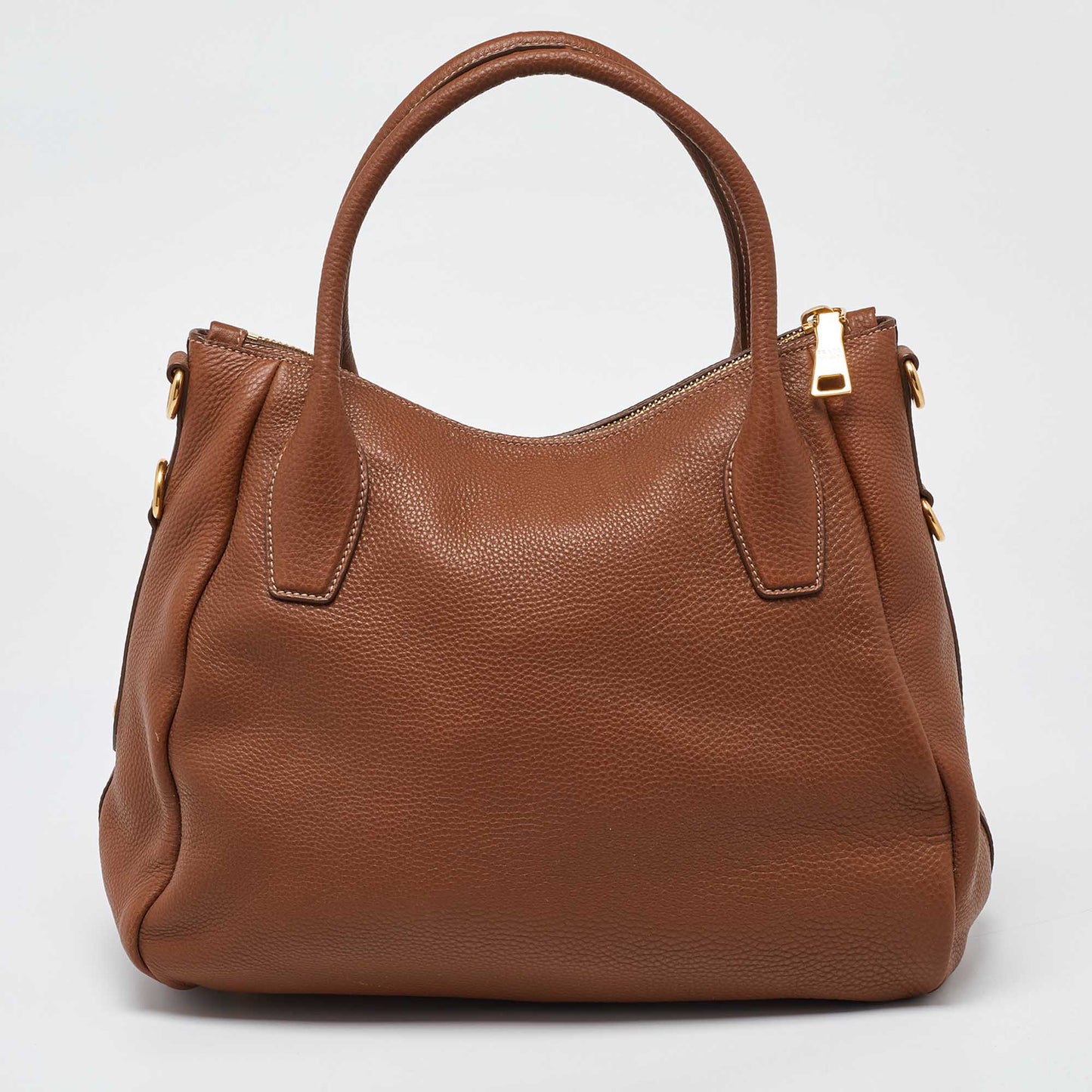 PRADA Brown Vitello Daino Leather Sacca 2 Manici Tote