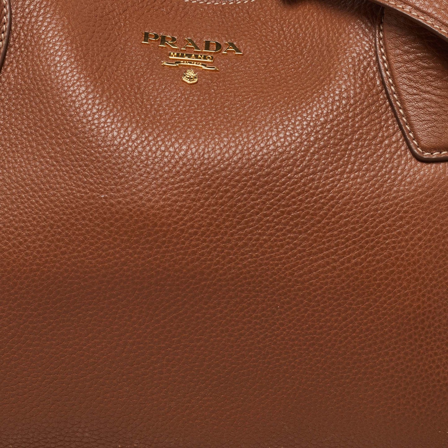 PRADA Brown Vitello Daino Leather Sacca 2 Manici Tote