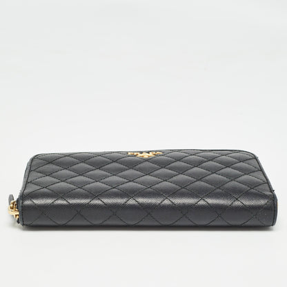 PRADA Black Quilted Saffiano Leather Zip Around Wallet