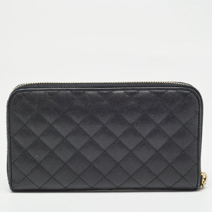 PRADA Black Quilted Saffiano Leather Zip Around Wallet