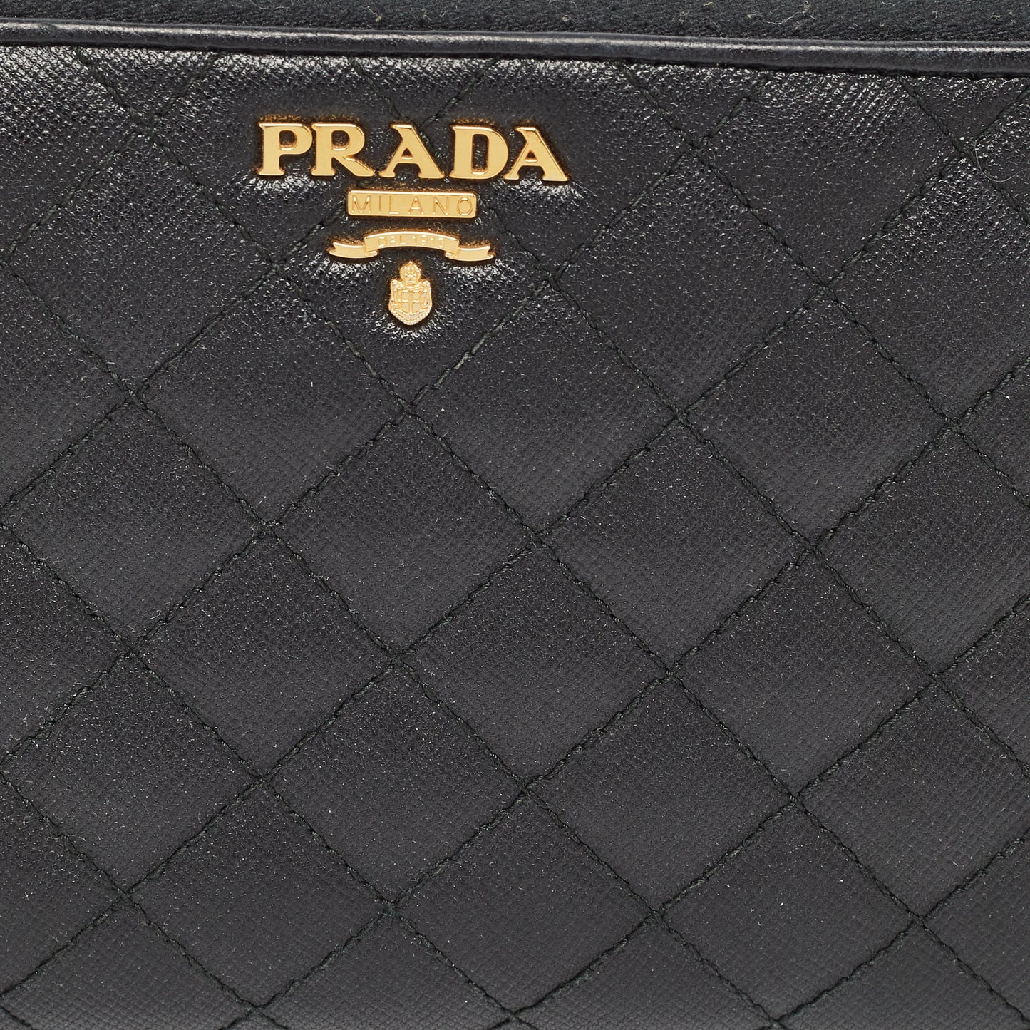 PRADA Black Quilted Saffiano Leather Zip Around Wallet