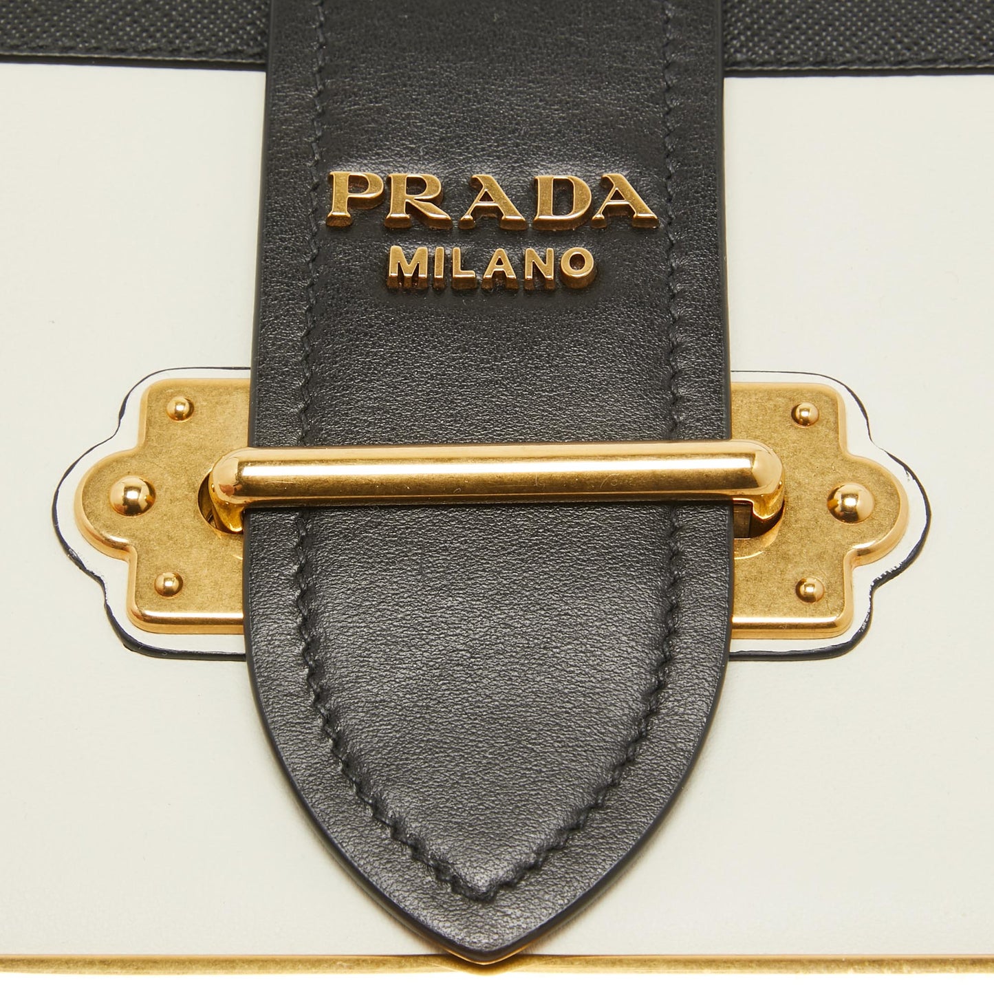 PRADA Black/White Saffiano Leather Cahier Flap Shoulder Bag