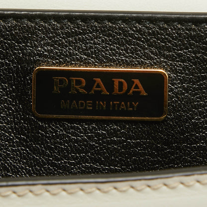 PRADA Black/White Saffiano Leather Cahier Flap Shoulder Bag