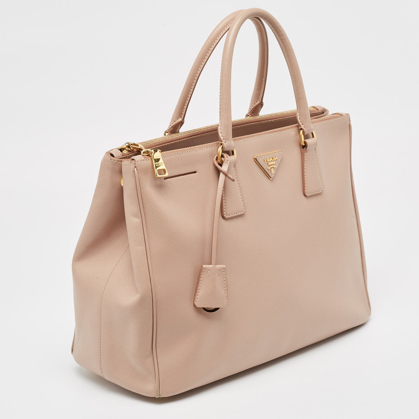 PRADA Light Pink Saffiano Lux Leather Large Double Zip Tote