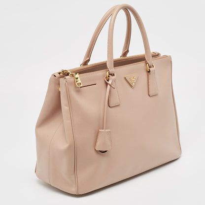 PRADA Light Pink Saffiano Lux Leather Large Double Zip Tote