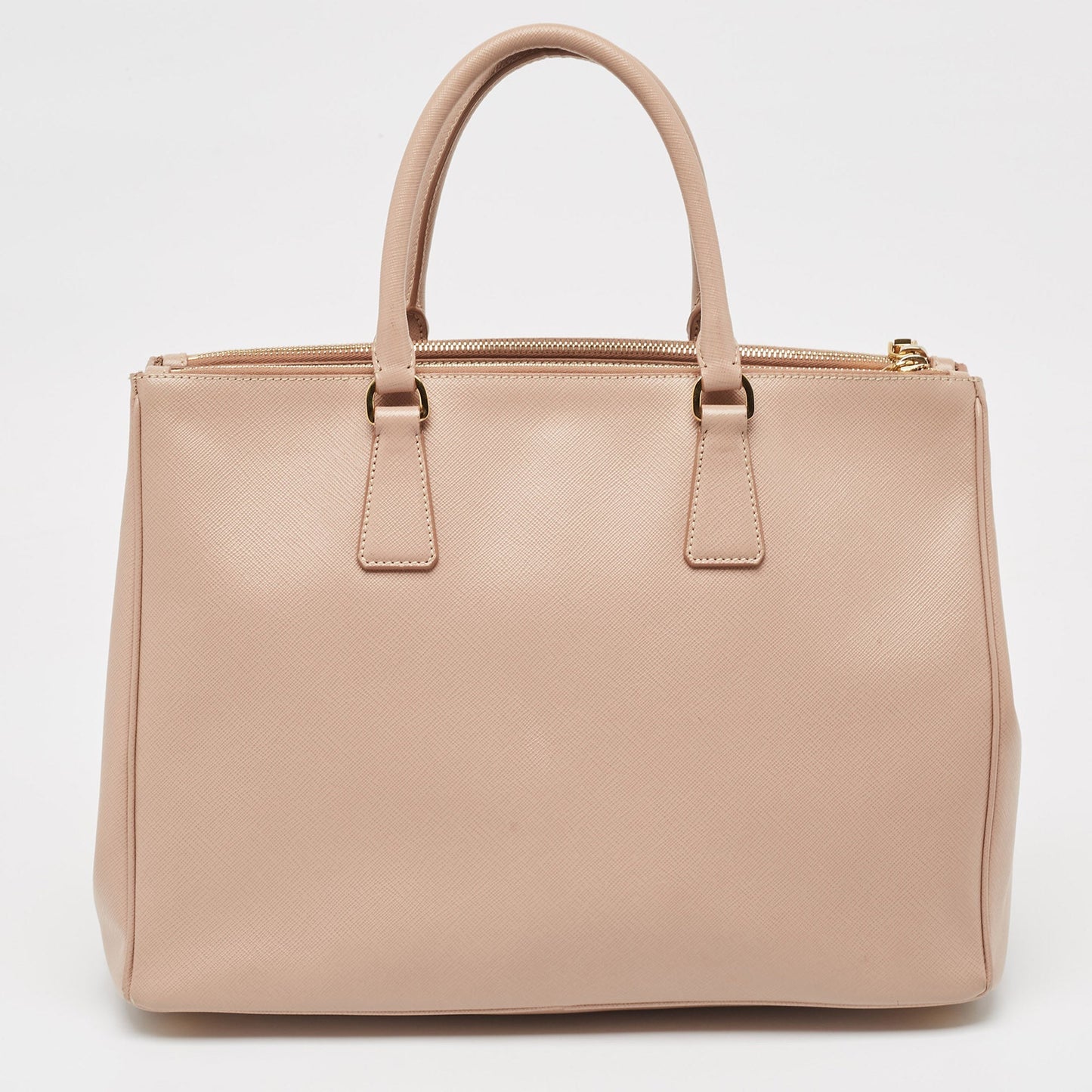 PRADA Light Pink Saffiano Lux Leather Large Double Zip Tote