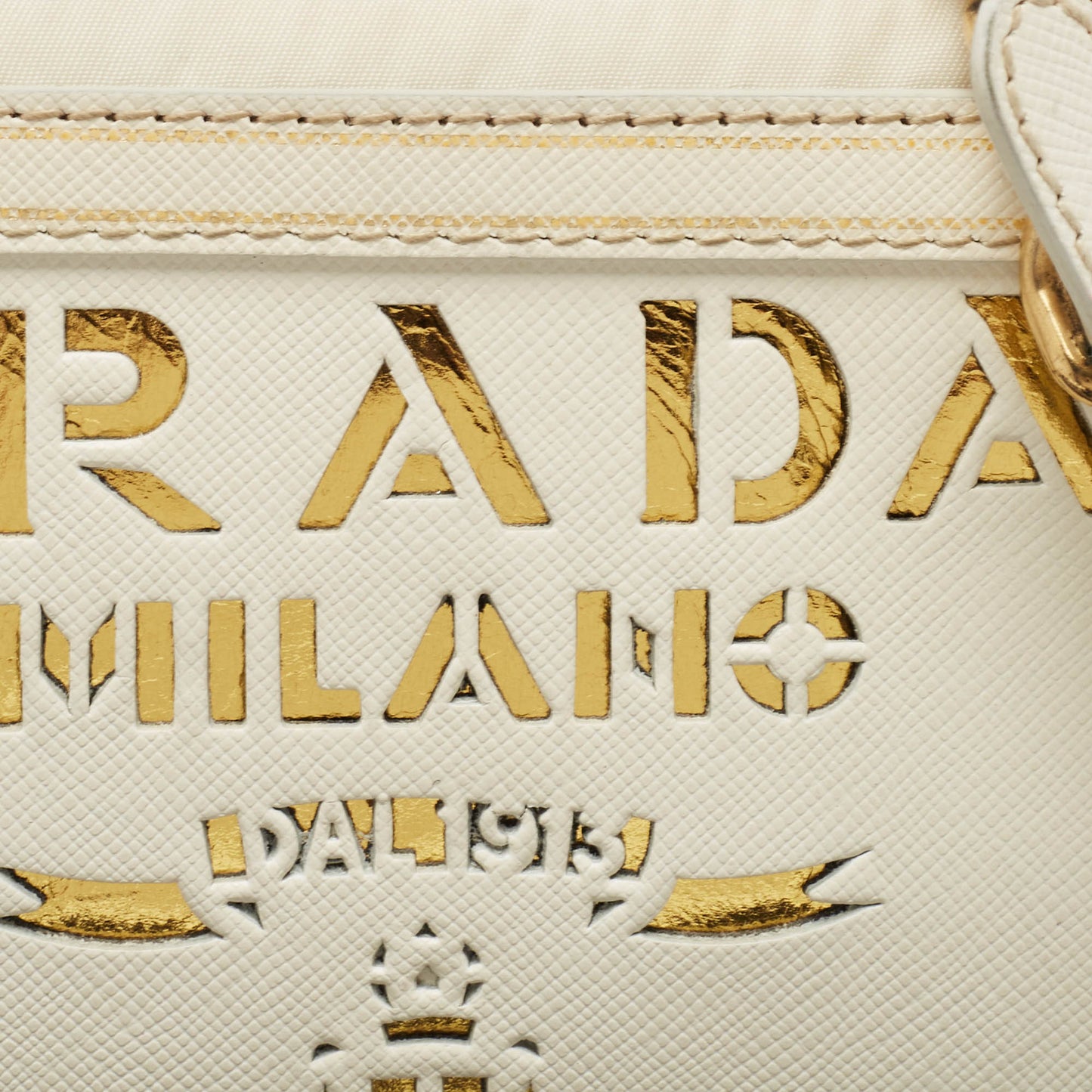 PRADA Off White/Gold Nylon and Leather Oro Chain Crossbody Bag