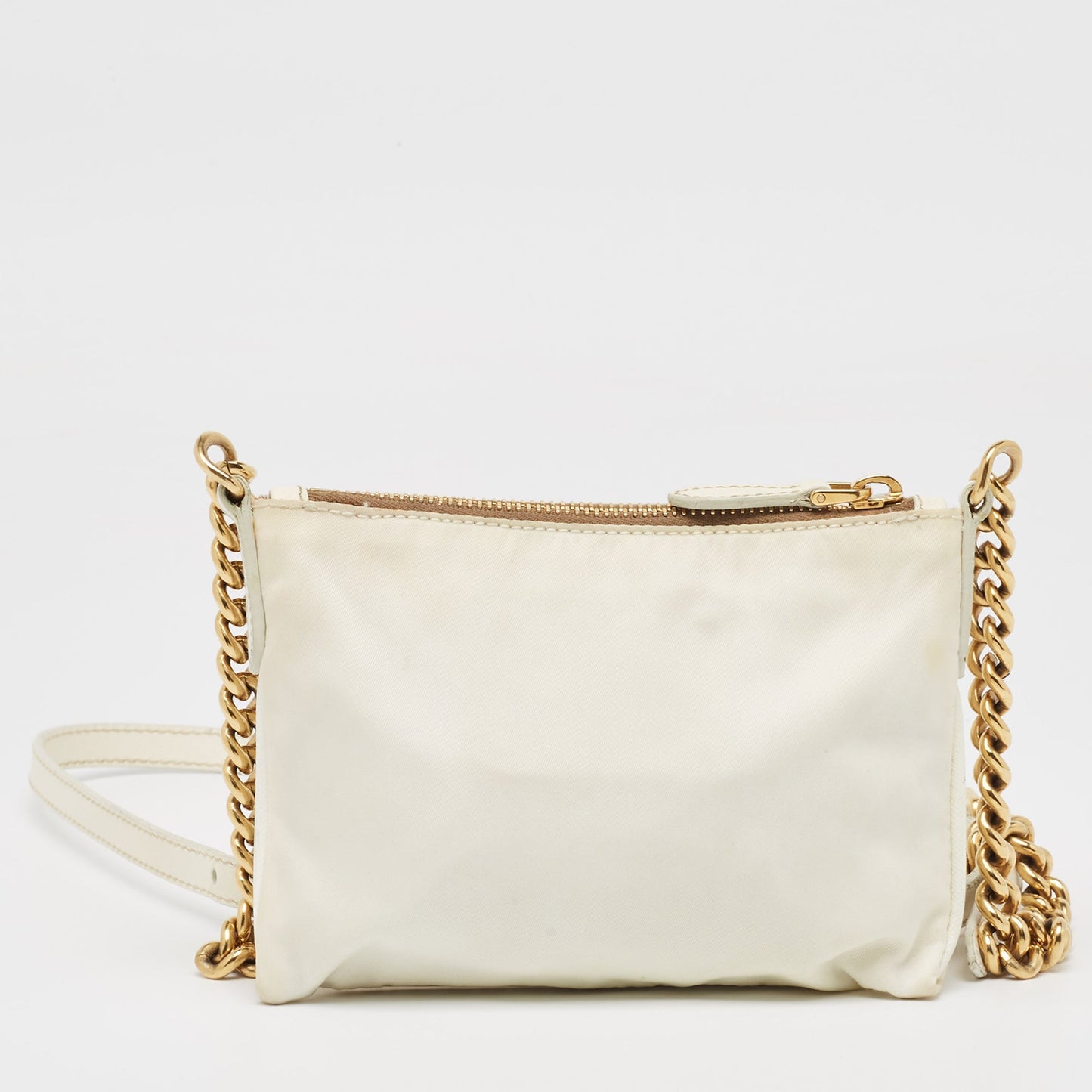 PRADA Off White/Gold Nylon and Leather Oro Chain Crossbody Bag