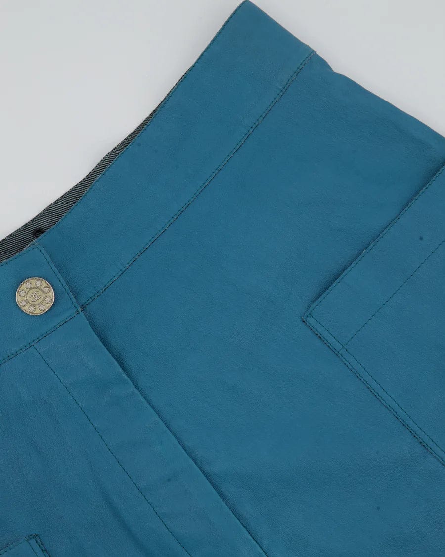 CHANEL TEAL LEATHER HIGH WAIST SHORTS WITH POCKET DETAILING FR 38 (UK 10)