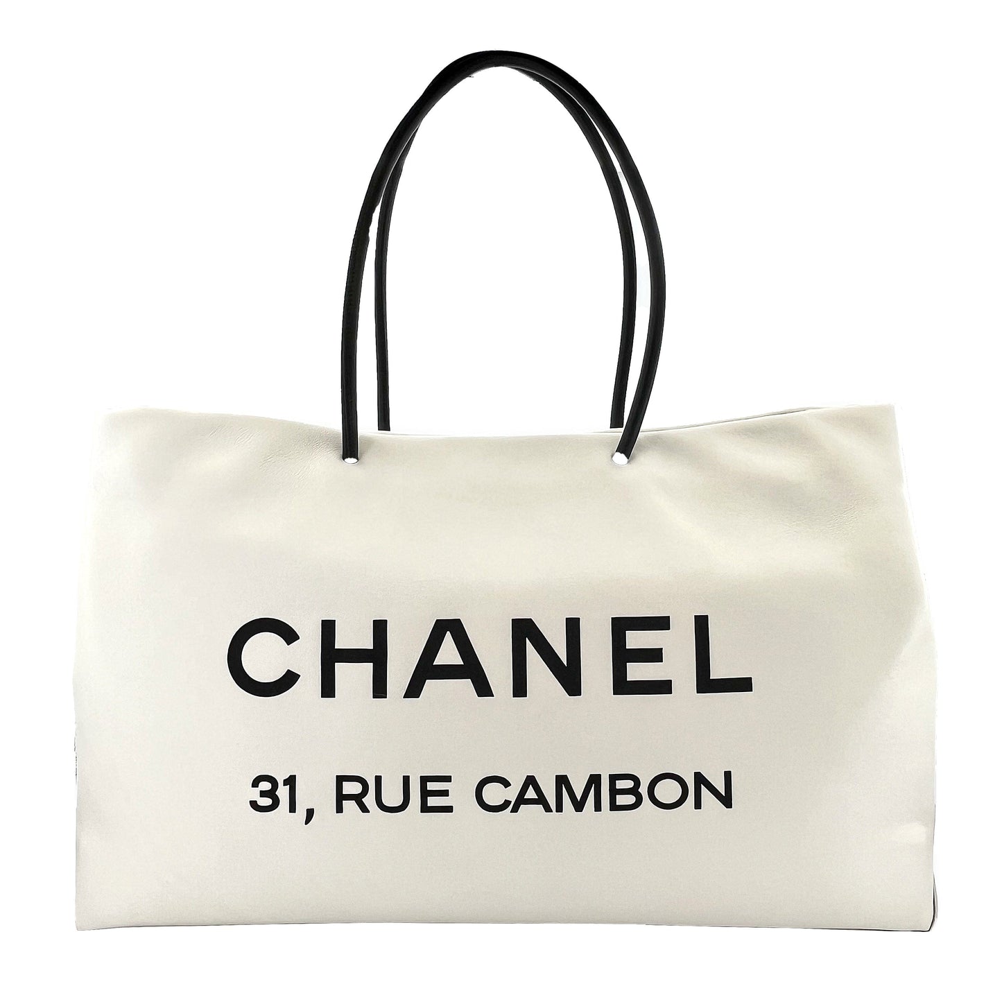 CHANEL VINTAGE ESSENTIAL TOTE HAND BAG WHITE CALF SKIN 90198155