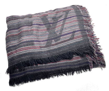 LOUIS VUITTON Dark Grey Stripe Cashmere Wool Shawl Scarf