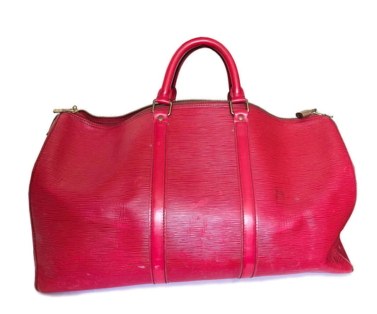 LOUIS VUITTON Red Epi Leather Keepall 50 Travel Bag