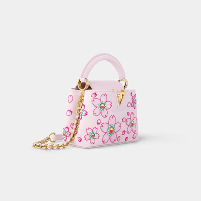 LV x TM Capucines Mini Handbag Lambskin Leather Cherry Blossom Motifs
