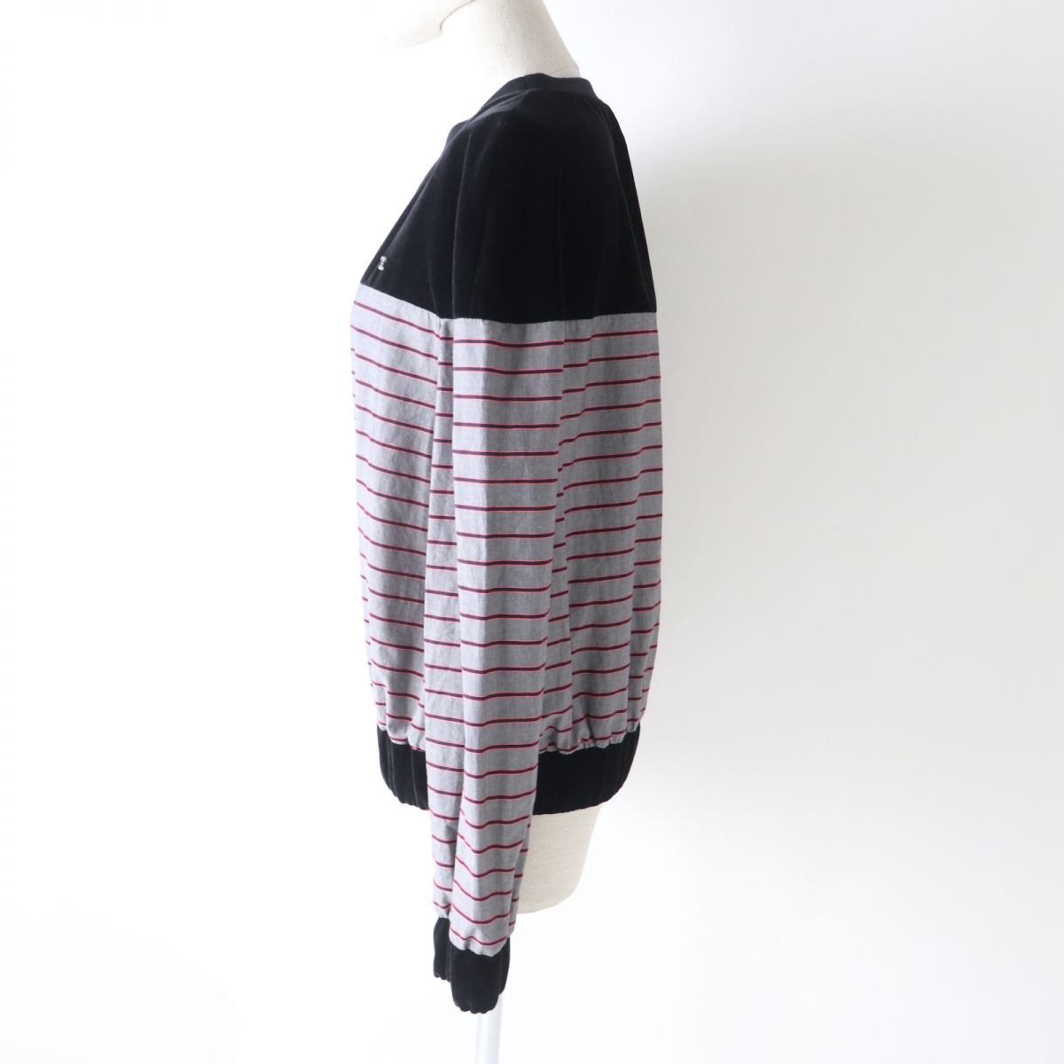 Chanel Velvet Sweatshirt Border Pattern Black Gray Pink 36