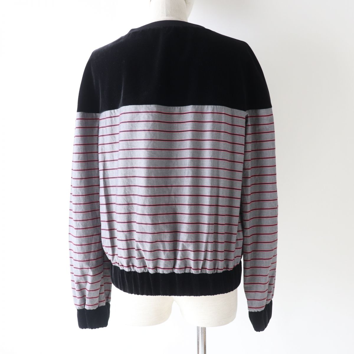 Chanel Velvet Sweatshirt Border Pattern Black Gray Pink 36