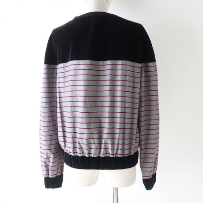 Chanel Velvet Sweatshirt Border Pattern Black Gray Pink 36