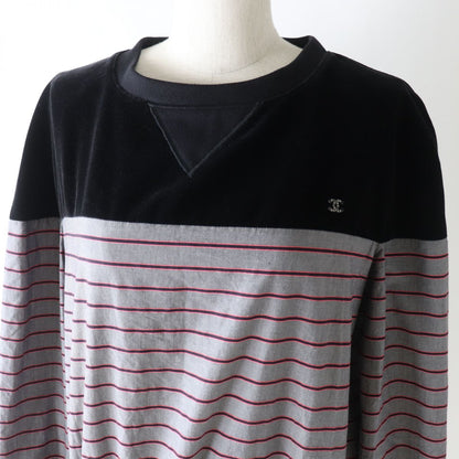 Chanel Velvet Sweatshirt Border Pattern Black Gray Pink 36