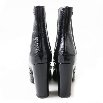 Chanel Leather Round Toe Short Boots Black 35