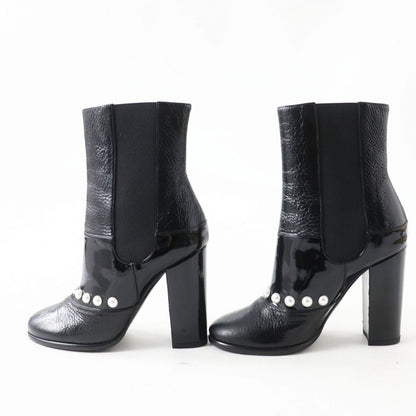 Chanel Leather Round Toe Short Boots Black 35