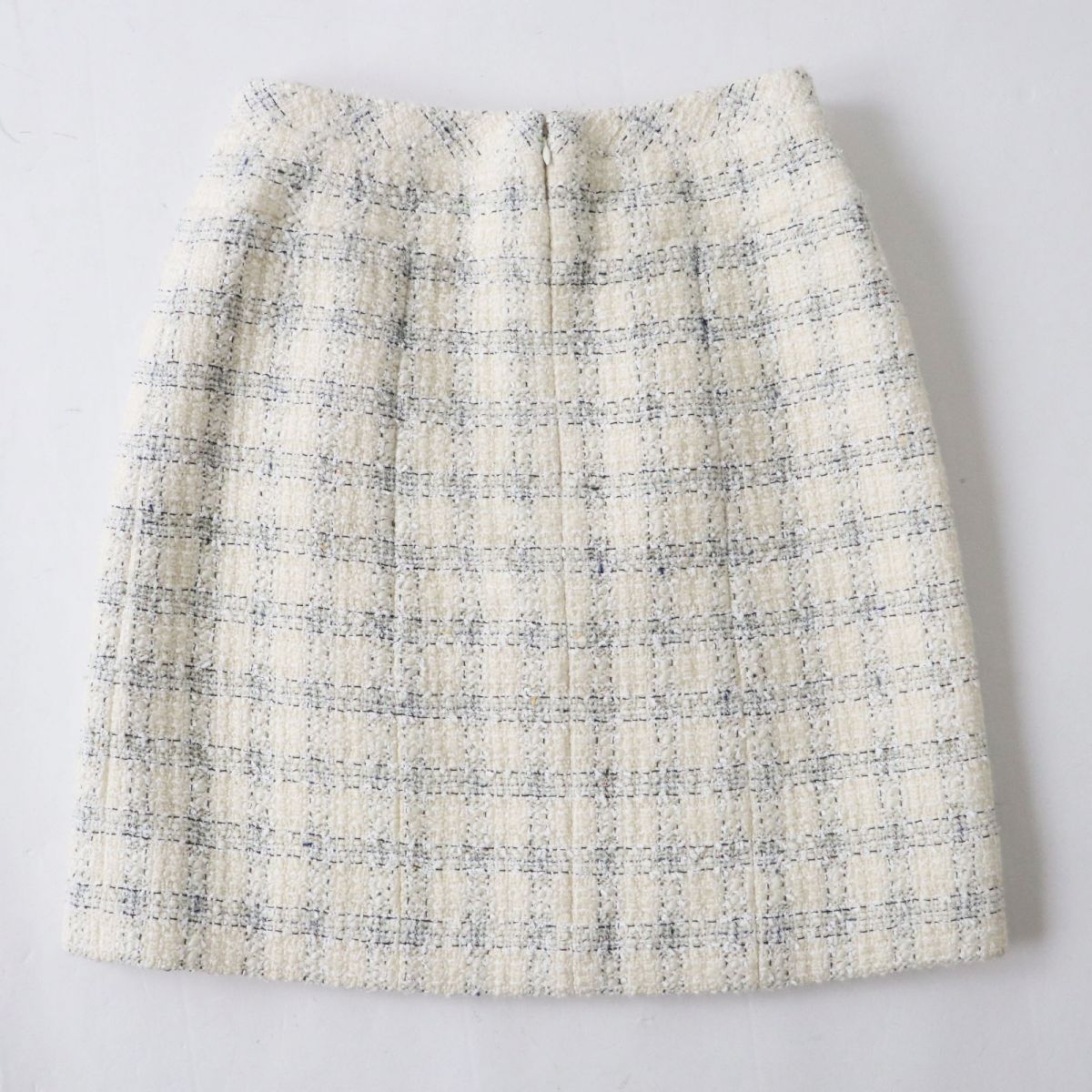 Chanel COCO Mark Tweed Trapezoid Skirt Ivory 34