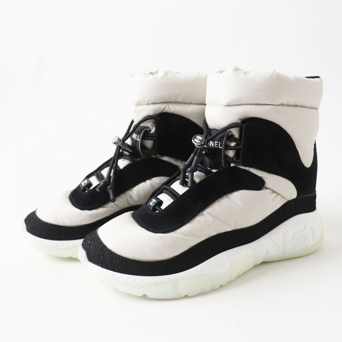 Chanel COCO Mark Snow Boots Nylon Suede Black Gray