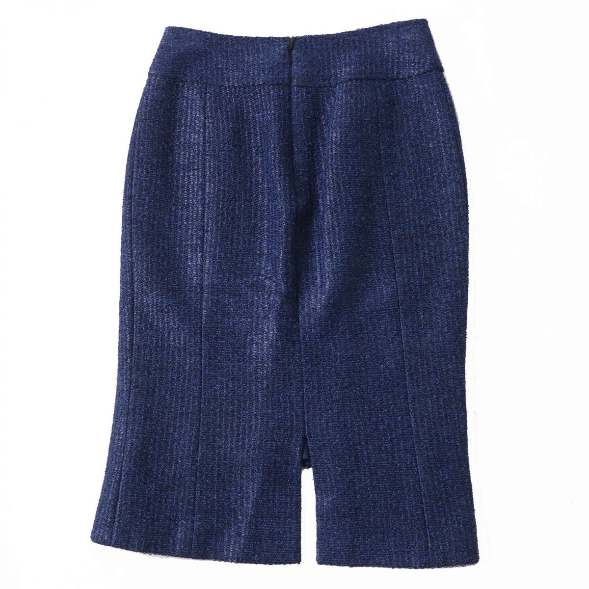 Chanel Tweed Tight Skirt Blue Black 34