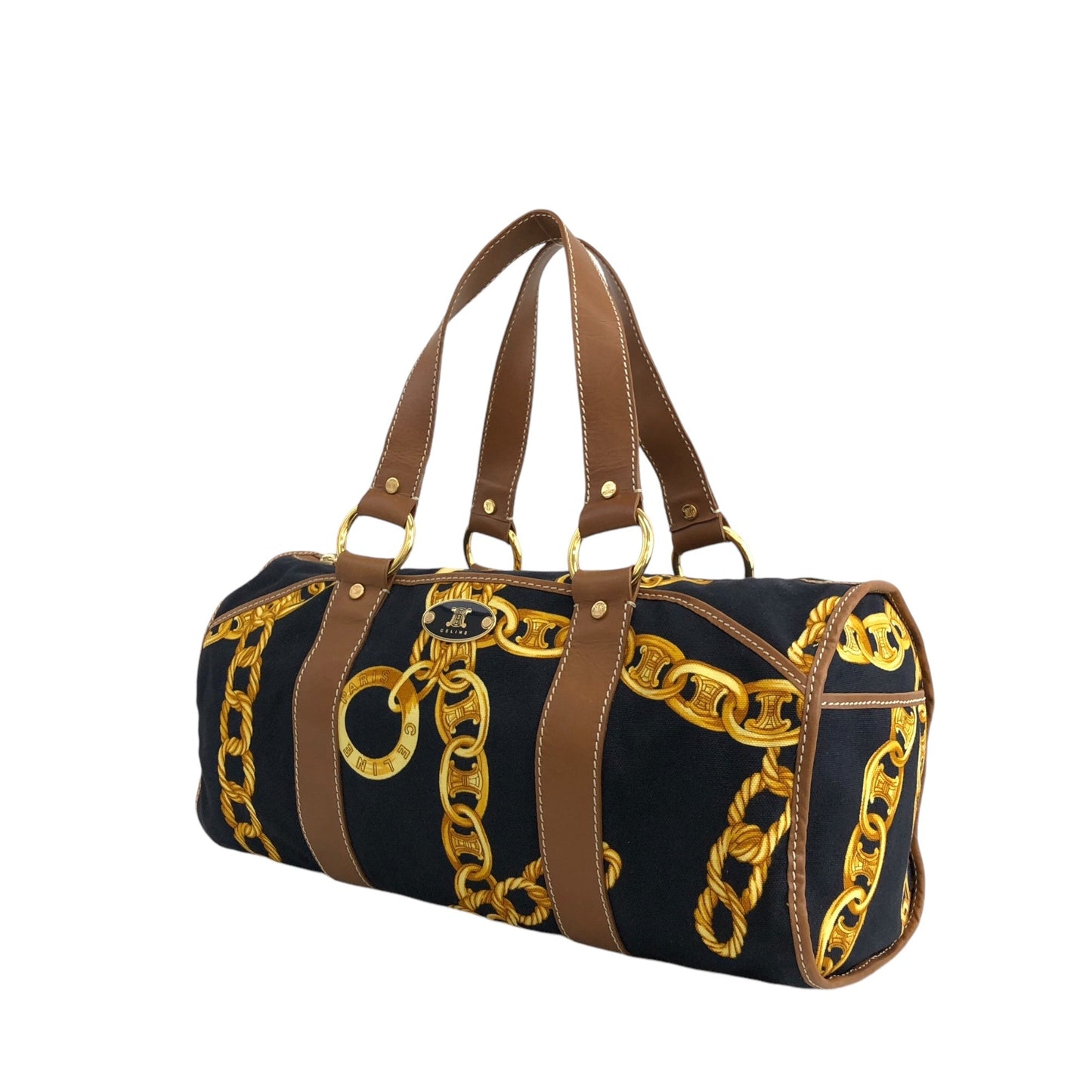 CELINE Handbag Boston bag Yellow×Black Vintage ui7frx