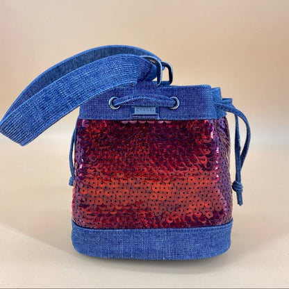 CHANEL Denim Sequin Mini Bucket Bag