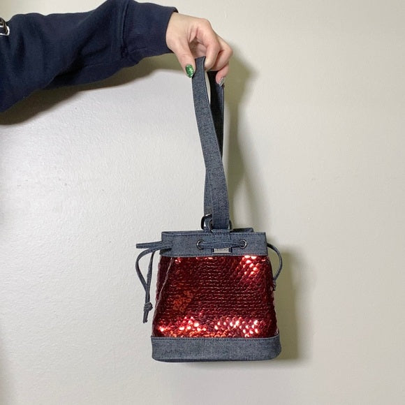 CHANEL Denim Sequin Mini Bucket Bag