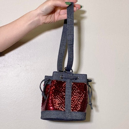 CHANEL Denim Sequin Mini Bucket Bag