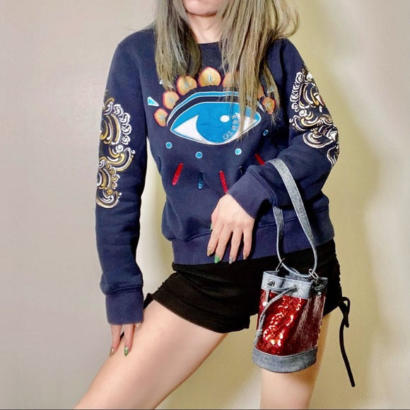 CHANEL Denim Sequin Mini Bucket Bag