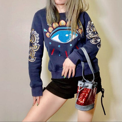 CHANEL Denim Sequin Mini Bucket Bag
