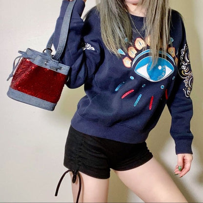 CHANEL Denim Sequin Mini Bucket Bag