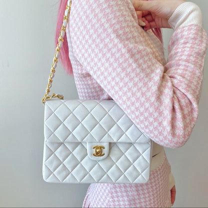 CHANEL vintage white 24k gold classic flap