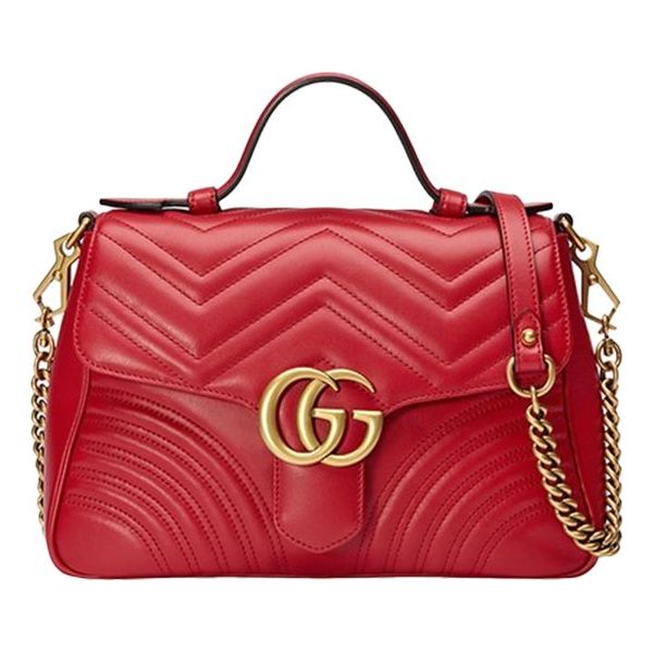 (WMNS) Gucci GG Marmont Gold Logo Distress Leather Chain handBag Small Red Classic 498110-DTDIT-6433